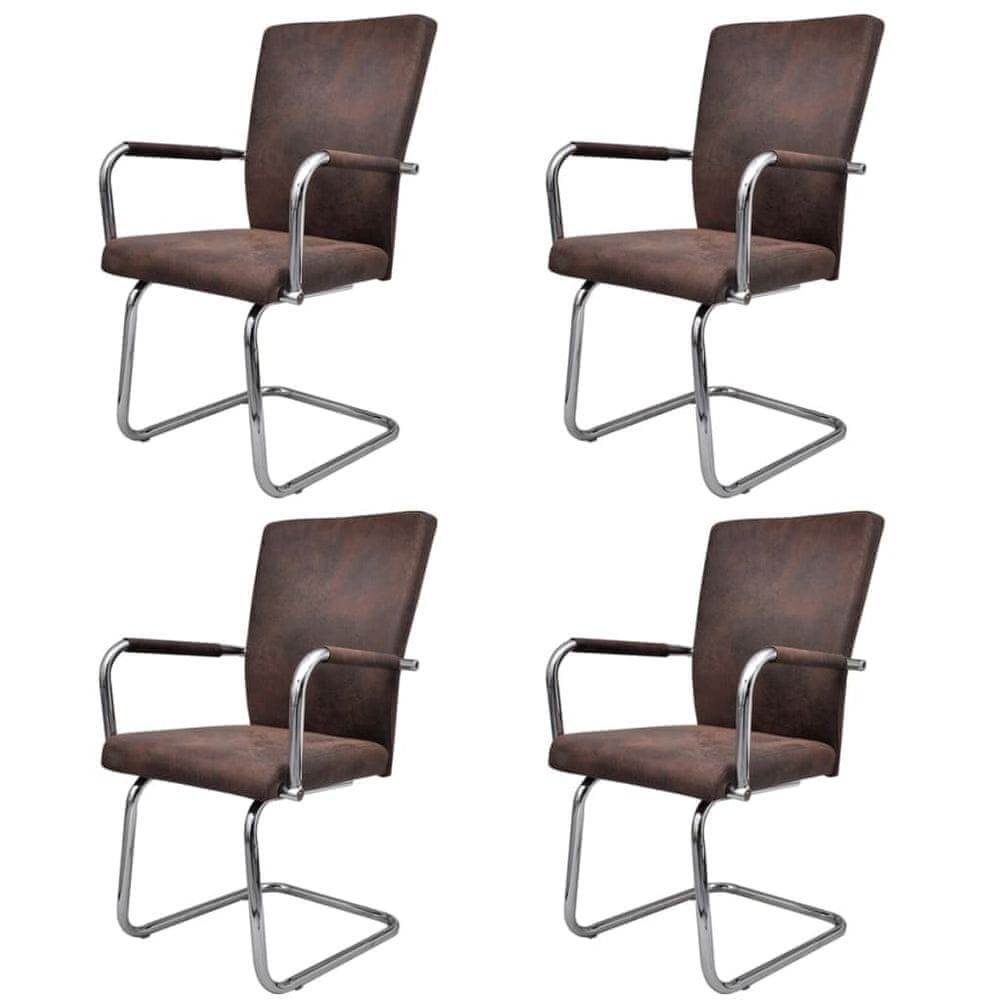 Vidaxl Jedálenské stoličky, perová kostra 4 ks, hnedé, syntetická koža
